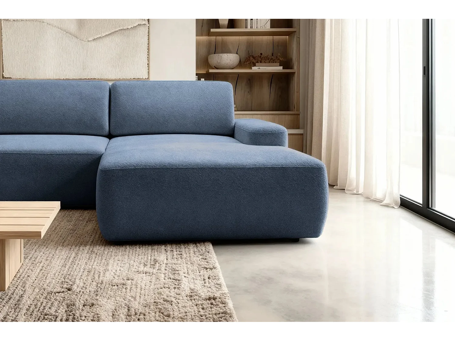 IVY - Canapé d'angle convertible tissu chiné 4 places - Bleu - Gauche