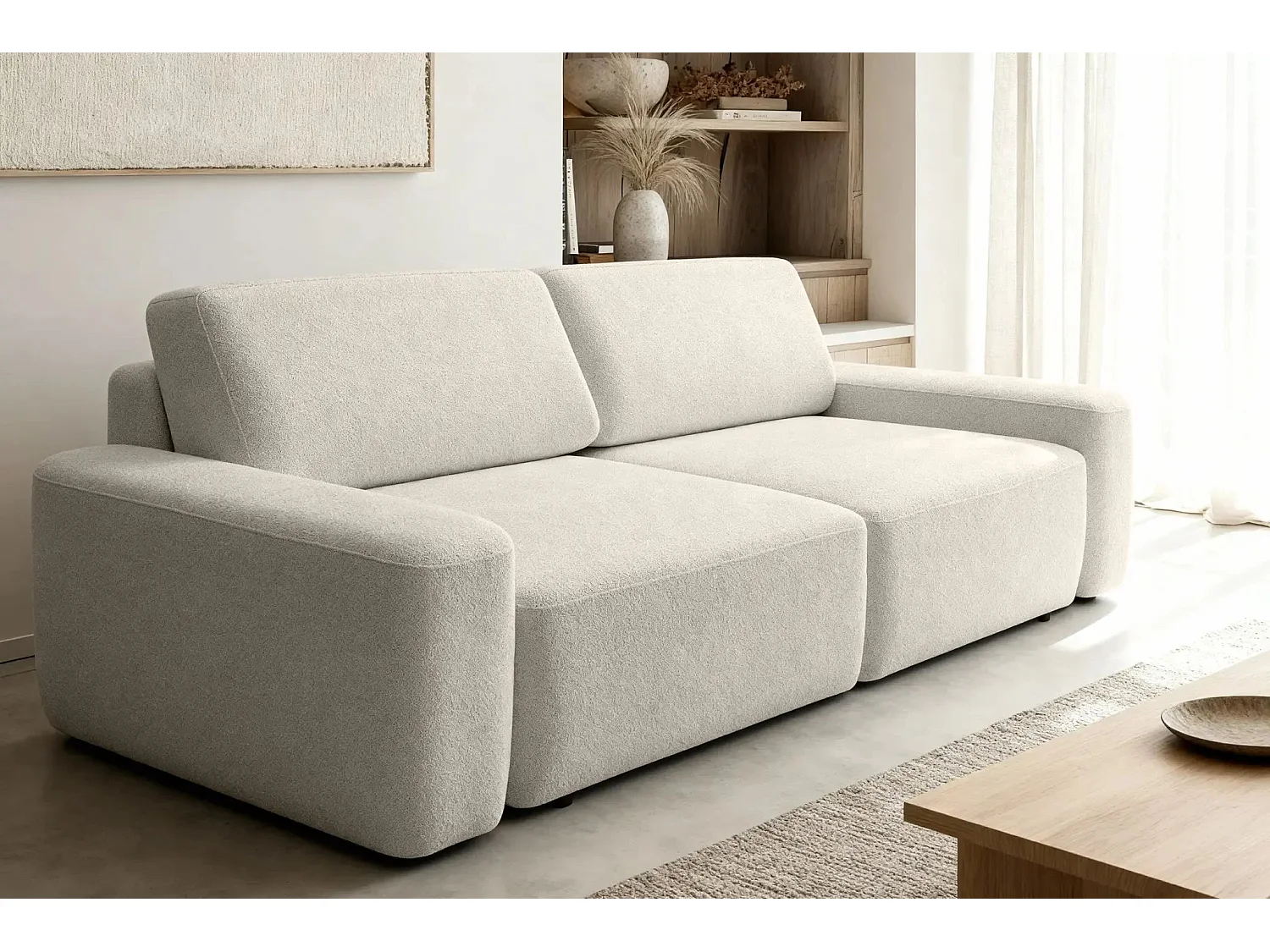 IVY - Canapé droit convertible coffre tissu chiné 3 places - Beige