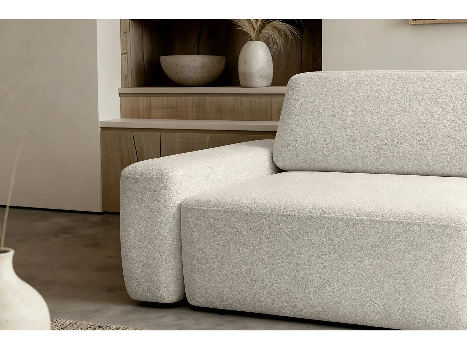 IVY - Canapé droit convertible coffre tissu chiné 3 places - Beige