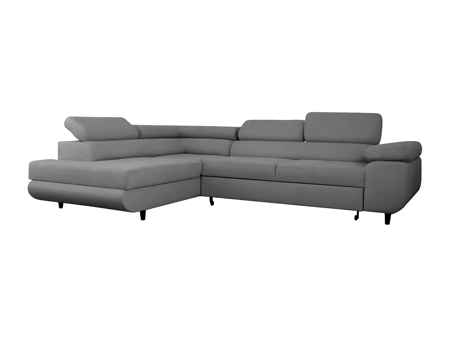 CHARLIE L - Canapé d'angle convertible tissu lisse 4 places - Gris foncé - Droit