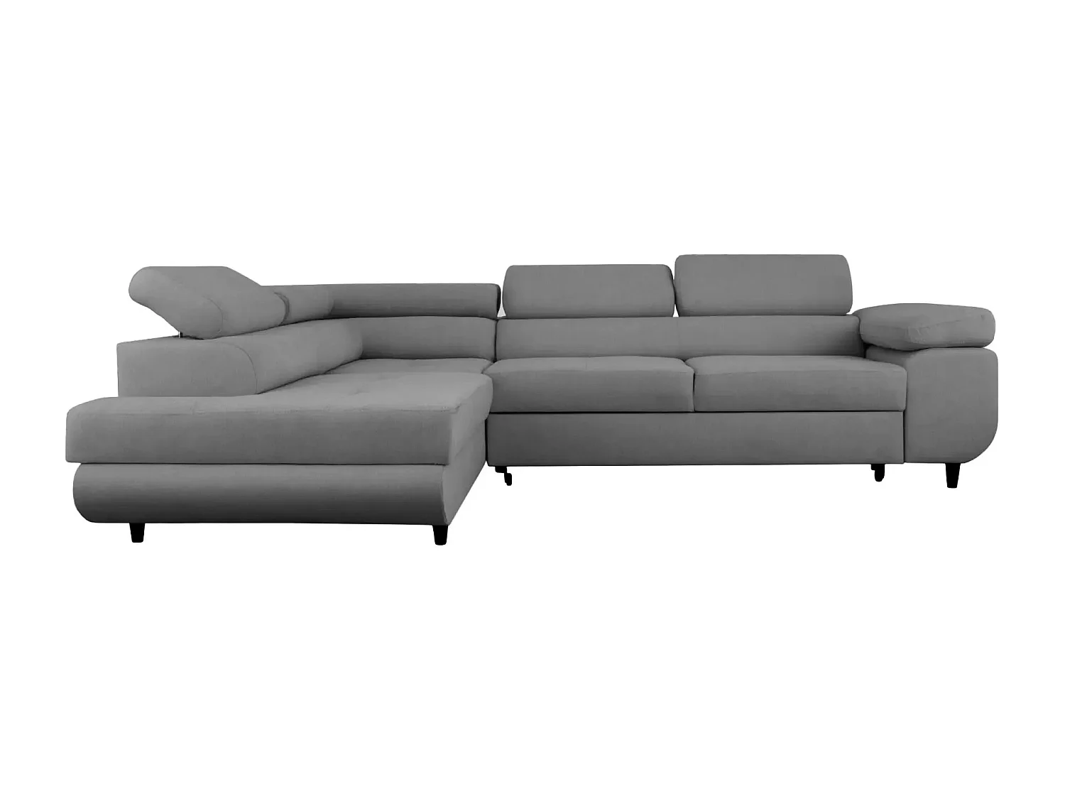CHARLIE L - Canapé d'angle convertible tissu lisse 4 places - Gris foncé - Droit
