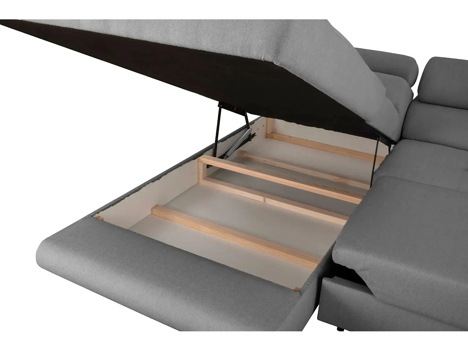 CHARLIE L - Canapé d'angle convertible tissu lisse 4 places - Gris foncé - Droit