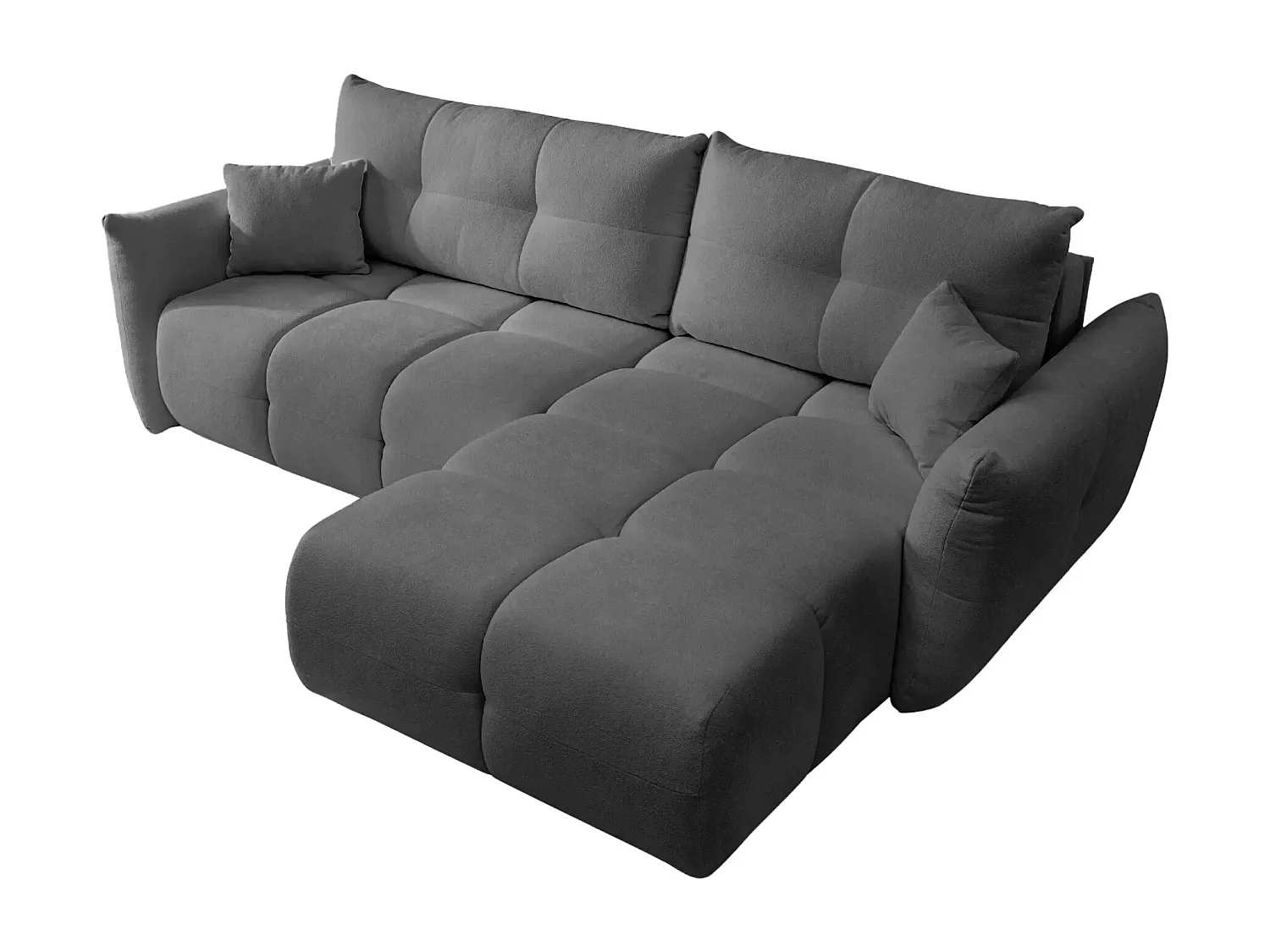 JUNE - Canapé d'angle convertible tissu bouclette 3 places - Gris foncé
