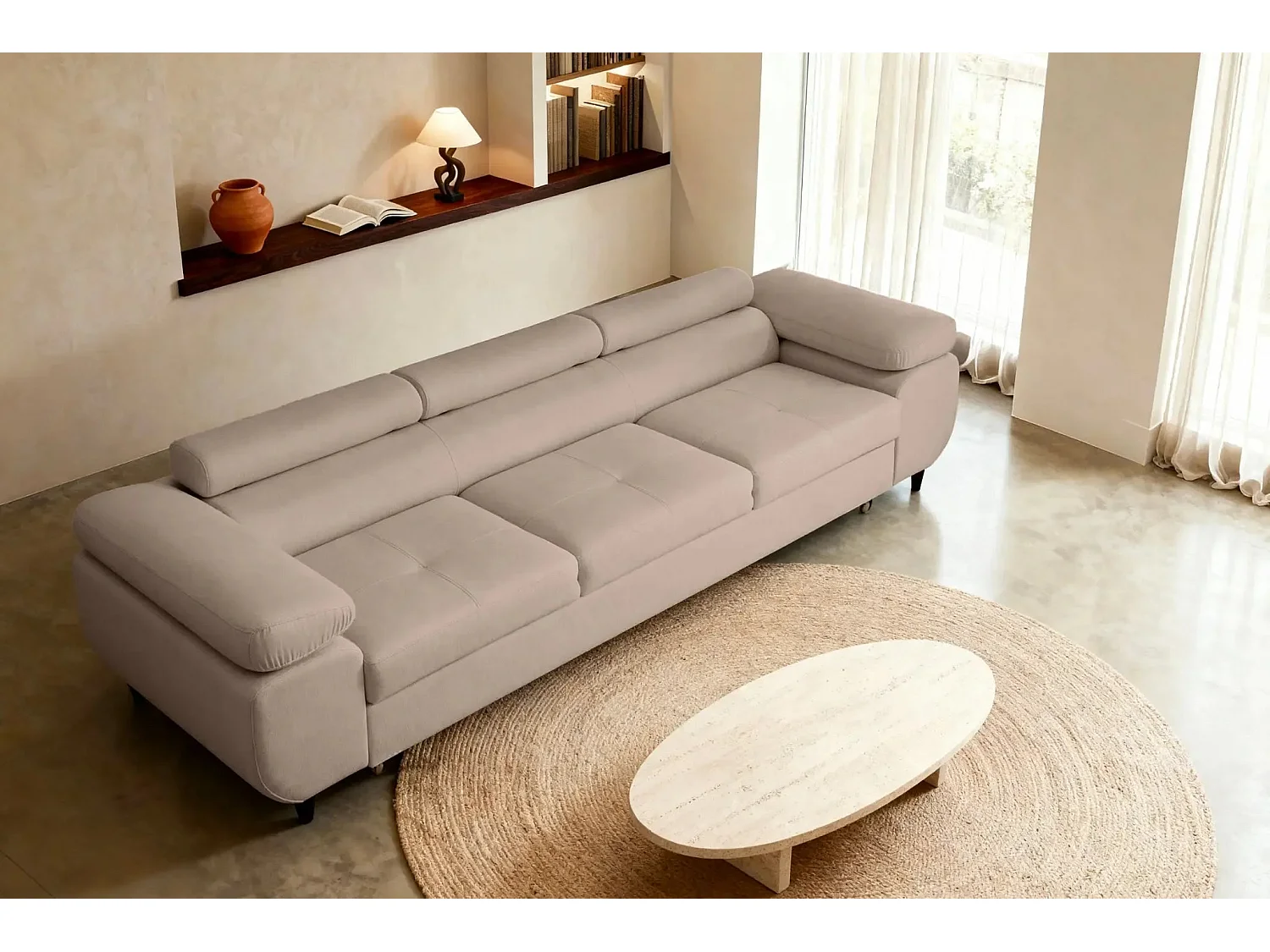 CHARLIE - Canapé droit convertible tissu chiné 3 places - Café