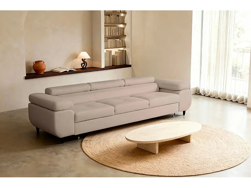 CHARLIE - Canapé droit convertible tissu chiné 3 places - Café