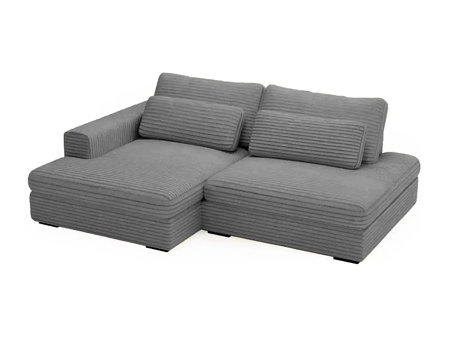 AGATHE - Canapé d'angle convertible gros velours côtelé 4 places - Gris foncé - Droit