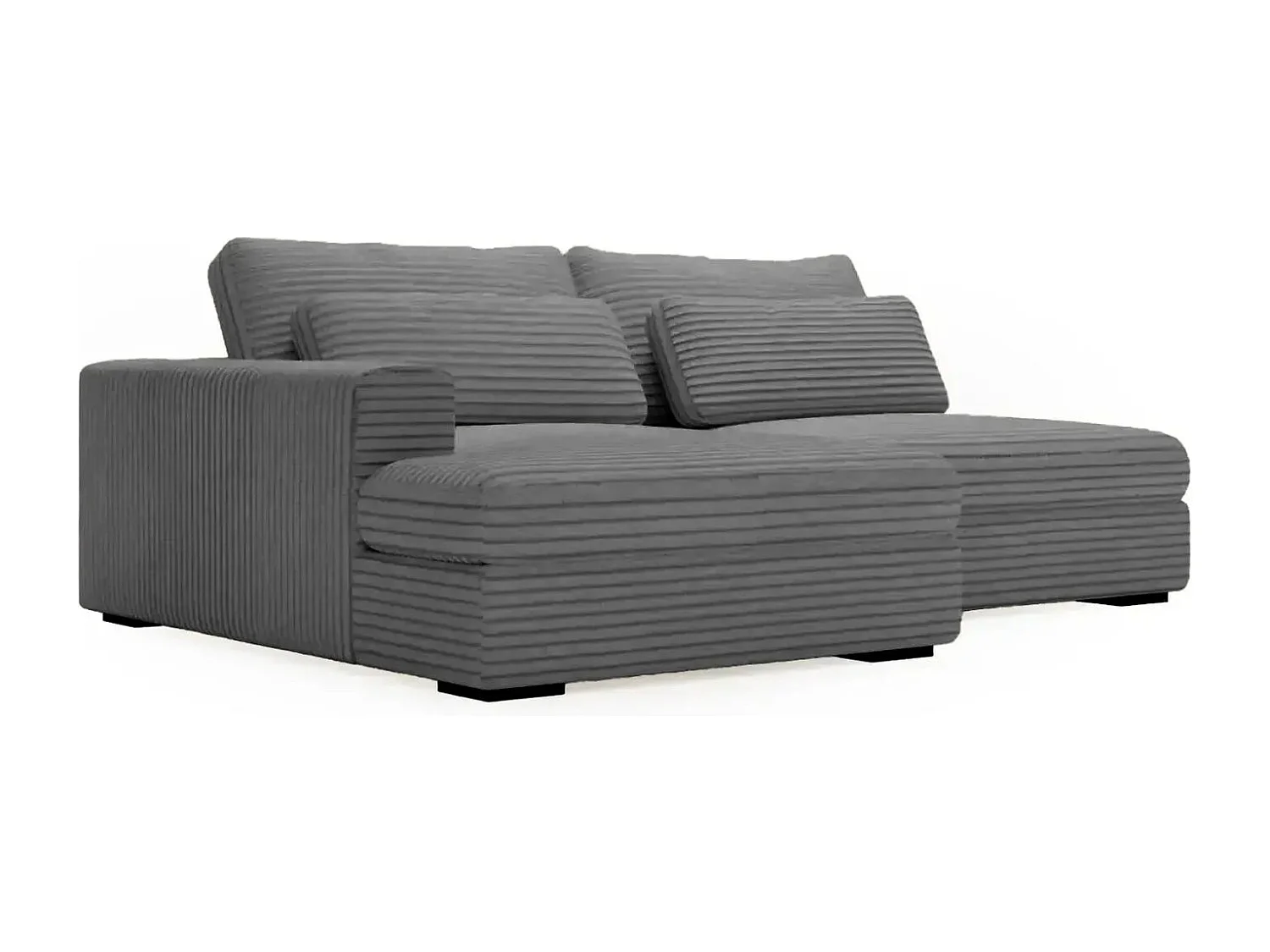 AGATHE - Canapé d'angle convertible gros velours côtelé 4 places - Gris foncé - Droit