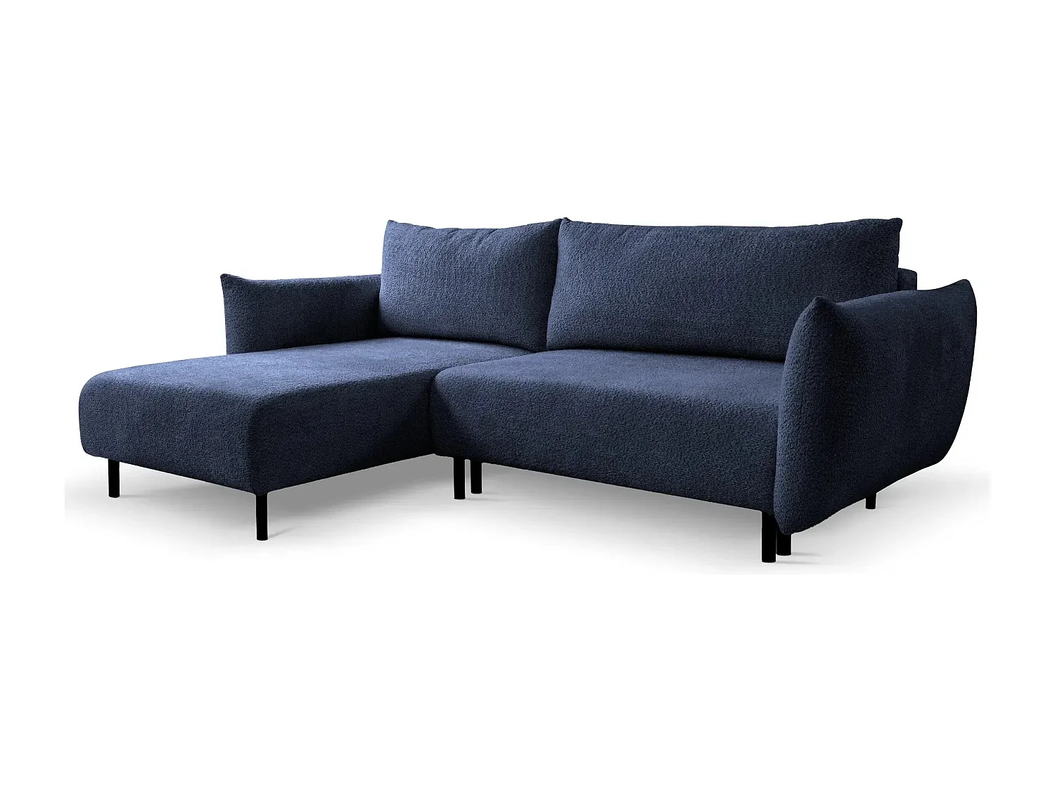 ALIX - Canapé d'angle convertible tissu bouclette 4 places - Bleu