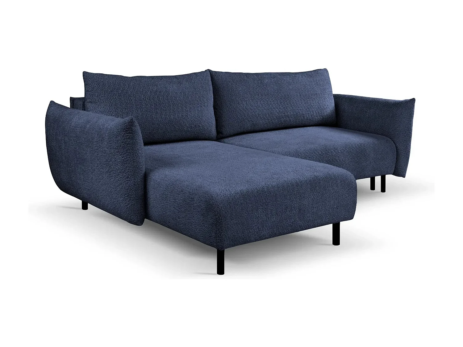 ALIX - Canapé d'angle convertible tissu bouclette 4 places - Bleu