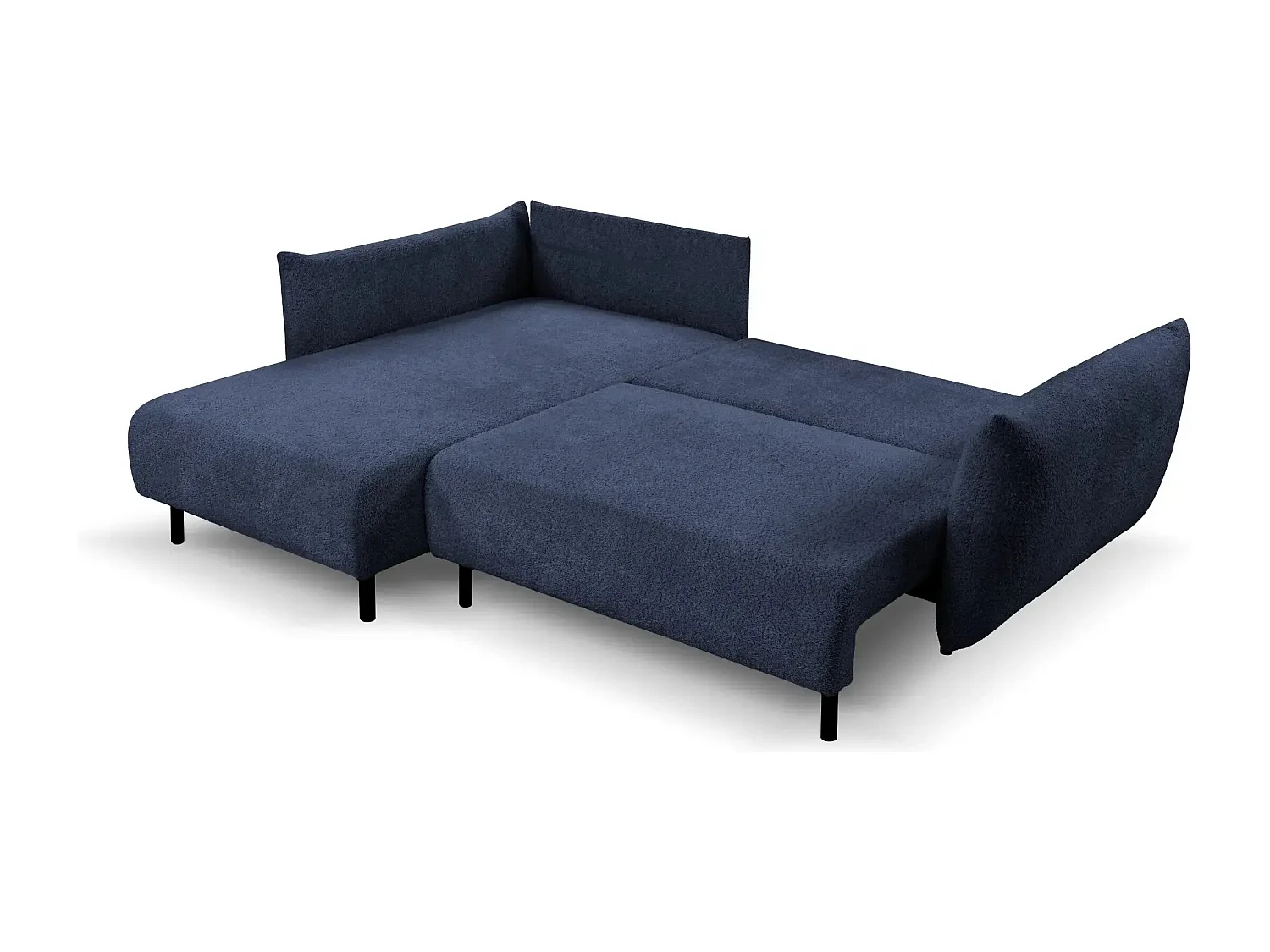 ALIX - Canapé d'angle convertible tissu bouclette 4 places - Bleu