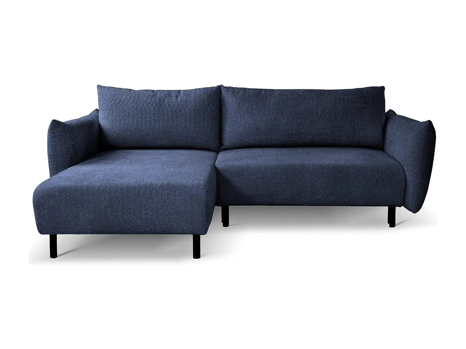 ALIX - Canapé d'angle convertible tissu bouclette 4 places - Bleu