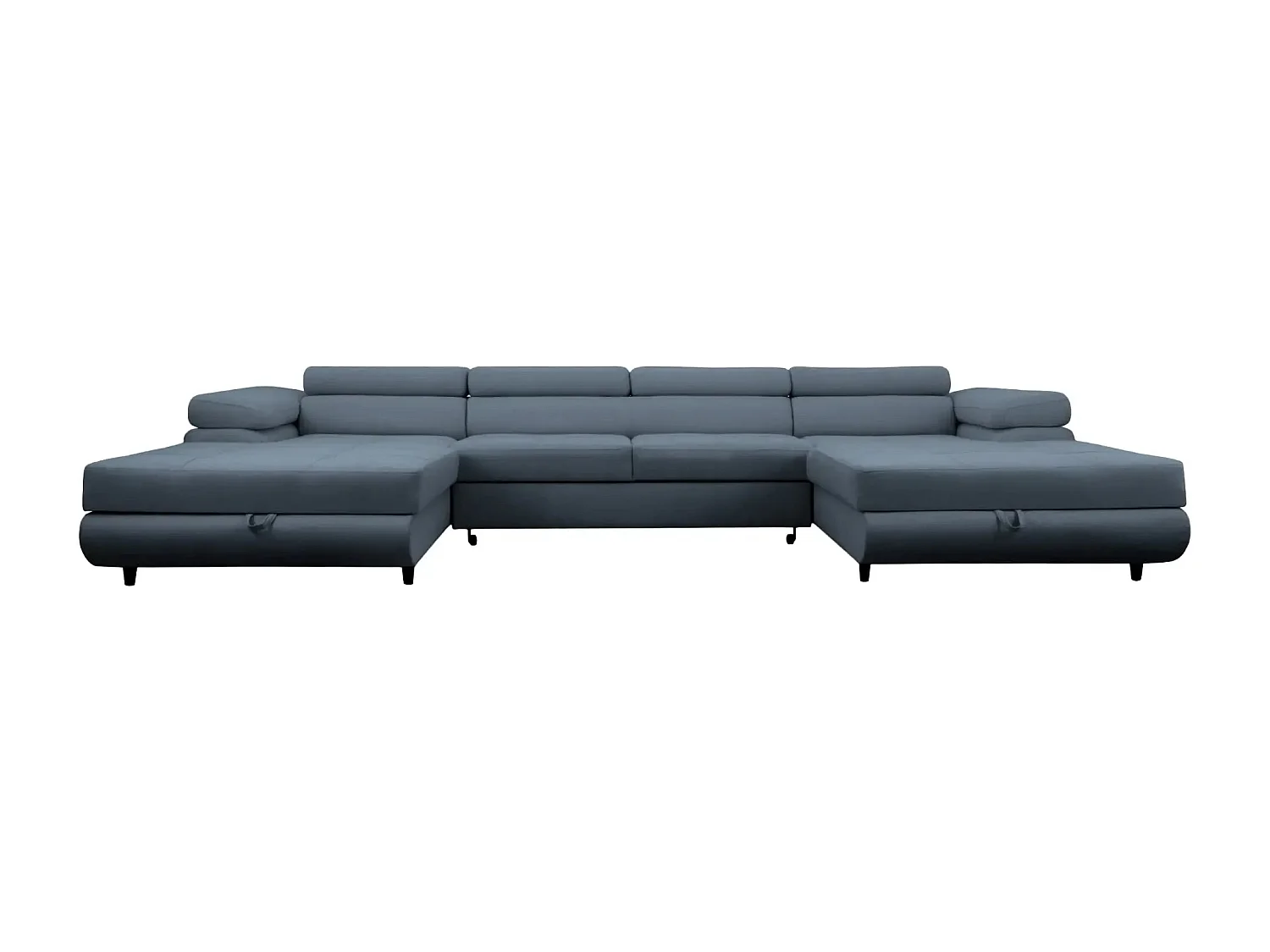 CHARLIE - Canapé panoramique convertible tissu chiné 5 places - Bleu