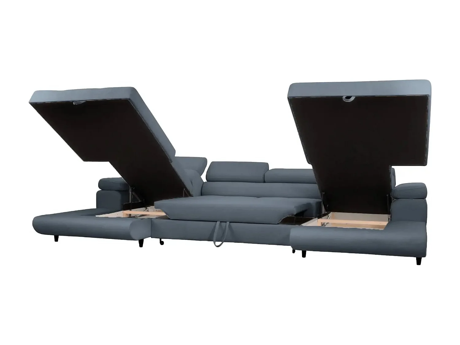 CHARLIE - Canapé panoramique convertible tissu chiné 5 places - Bleu