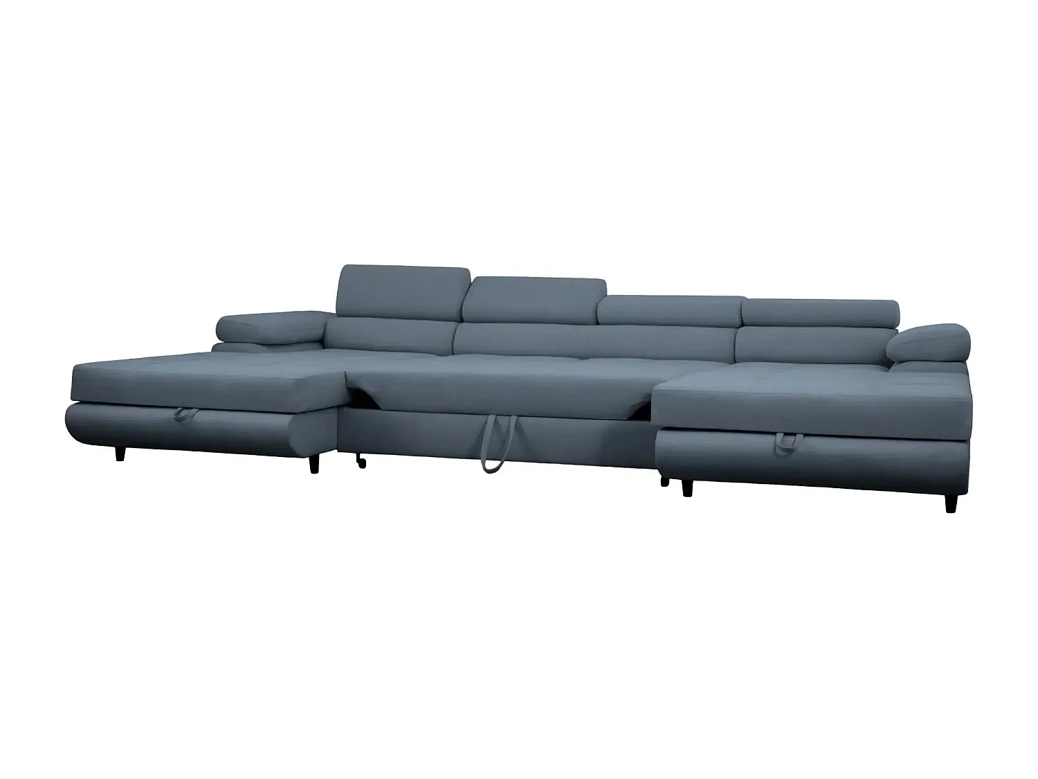 CHARLIE - Canapé panoramique convertible tissu chiné 5 places - Bleu