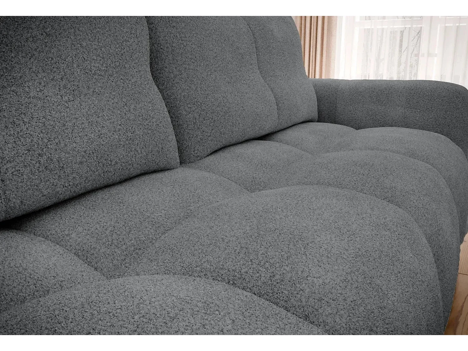 CONSTANCE - Canapé droit convertible tissu bouclette 3 places - Gris anthracite