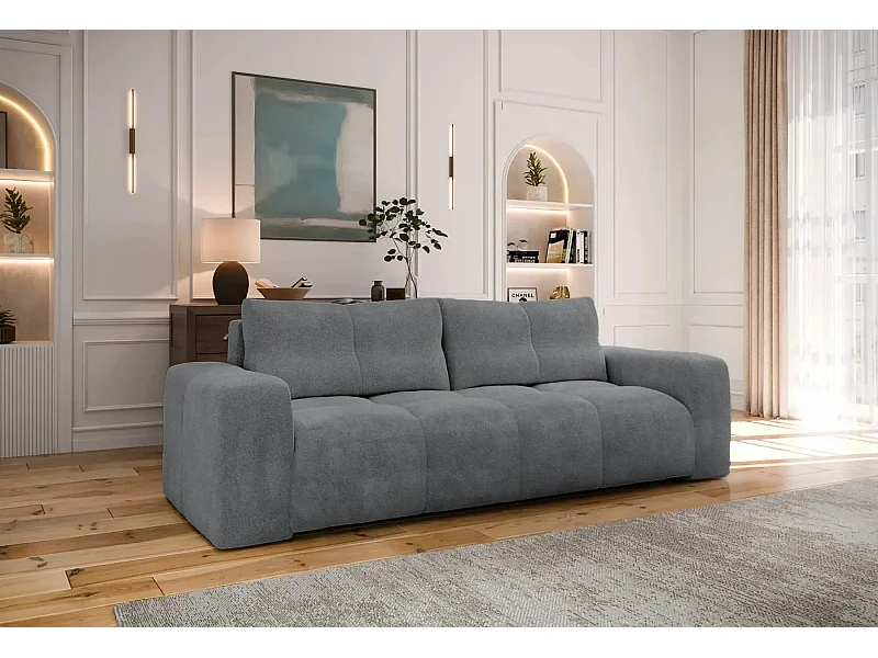 CONSTANCE - Canapé droit convertible tissu bouclette 3 places - Gris anthracite