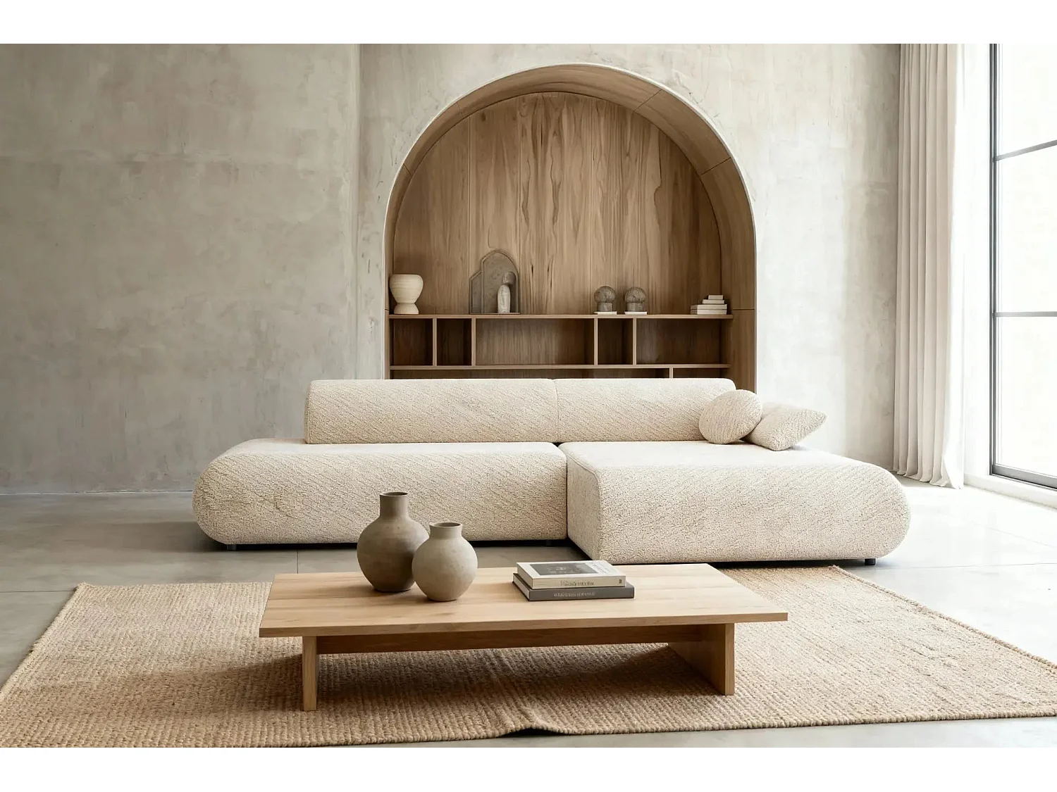 LEVI - Canapé d'angle convertible tissu lisse 3 places - Beige - Gauche