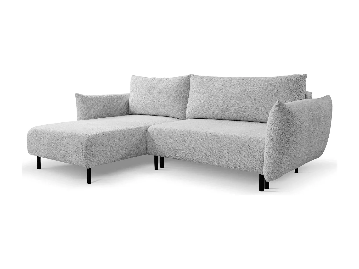 ALIX - Canapé d'angle convertible tissu bouclette 4 places - Gris clair