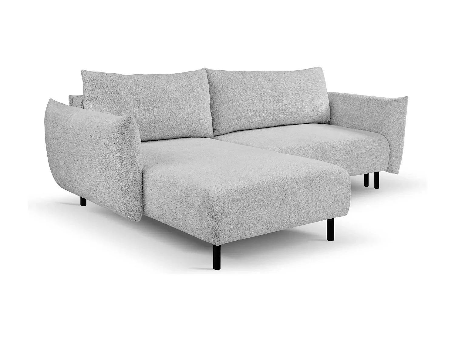 ALIX - Canapé d'angle convertible tissu bouclette 4 places - Gris clair