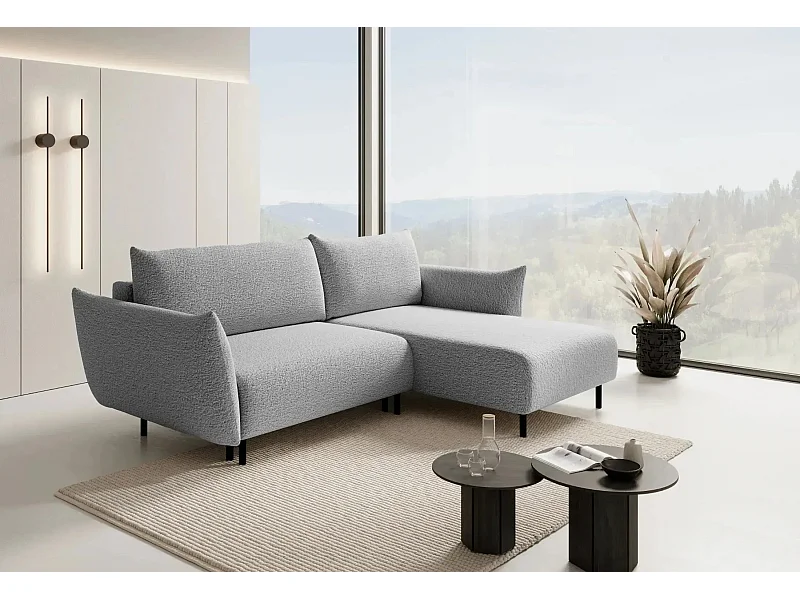 ALIX - Canapé d'angle convertible tissu bouclette 4 places - Gris clair
