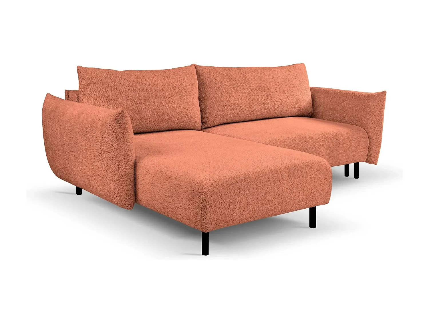 ALIX - Canapé d'angle convertible tissu bouclette 4 places - Terracotta