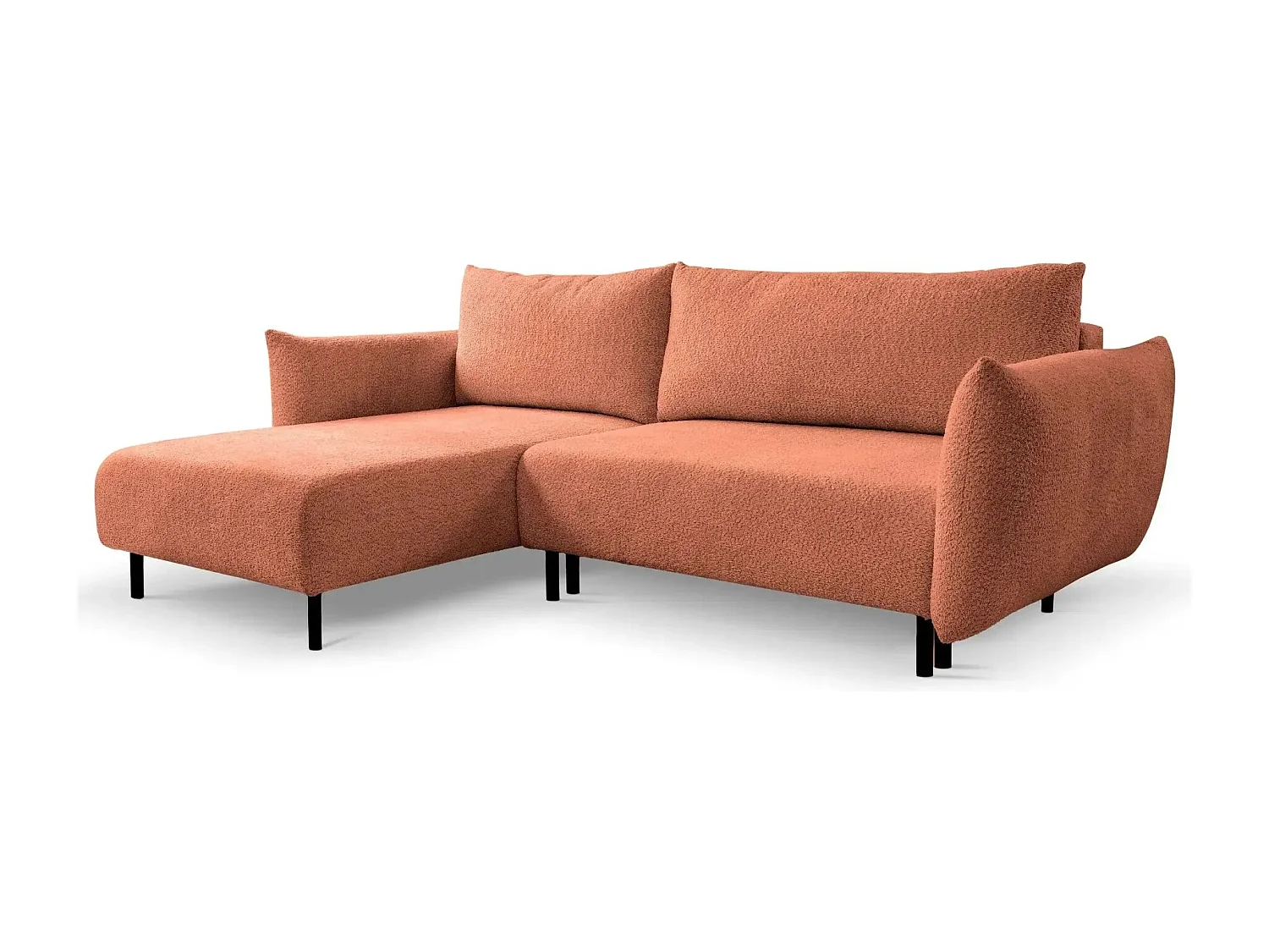 ALIX - Canapé d'angle convertible tissu bouclette 4 places - Terracotta