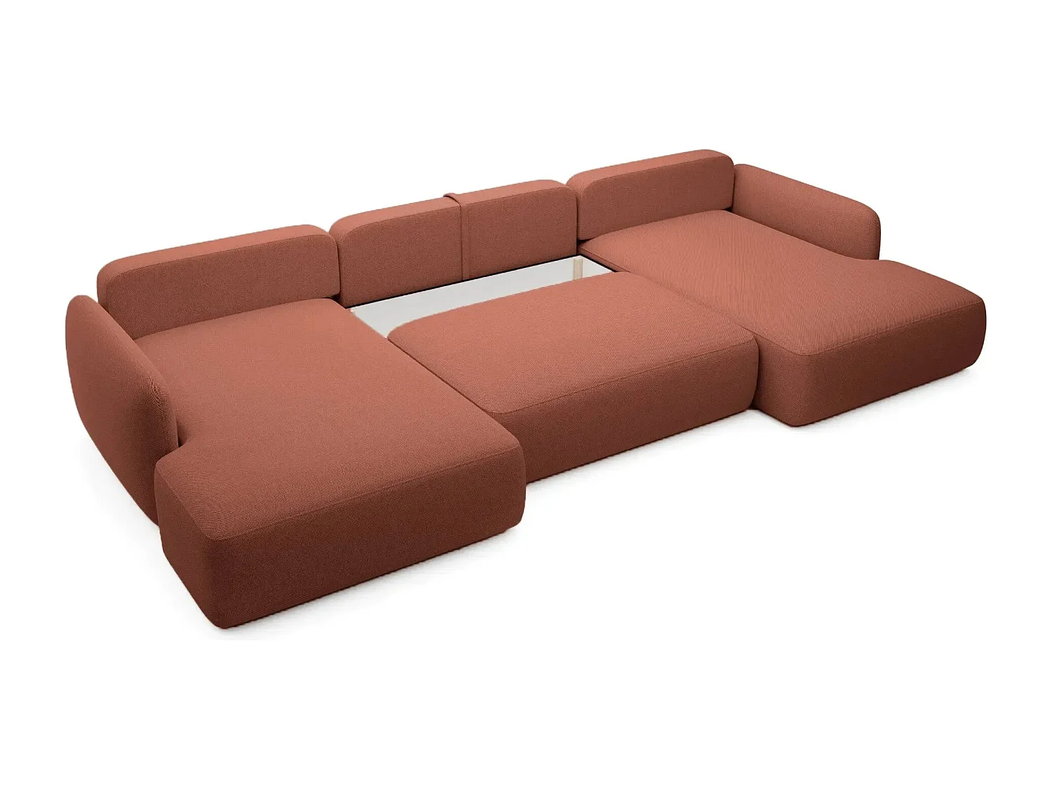 GIGI - Canapé panoramique convertible tissu bouclette 5 places - Terracotta