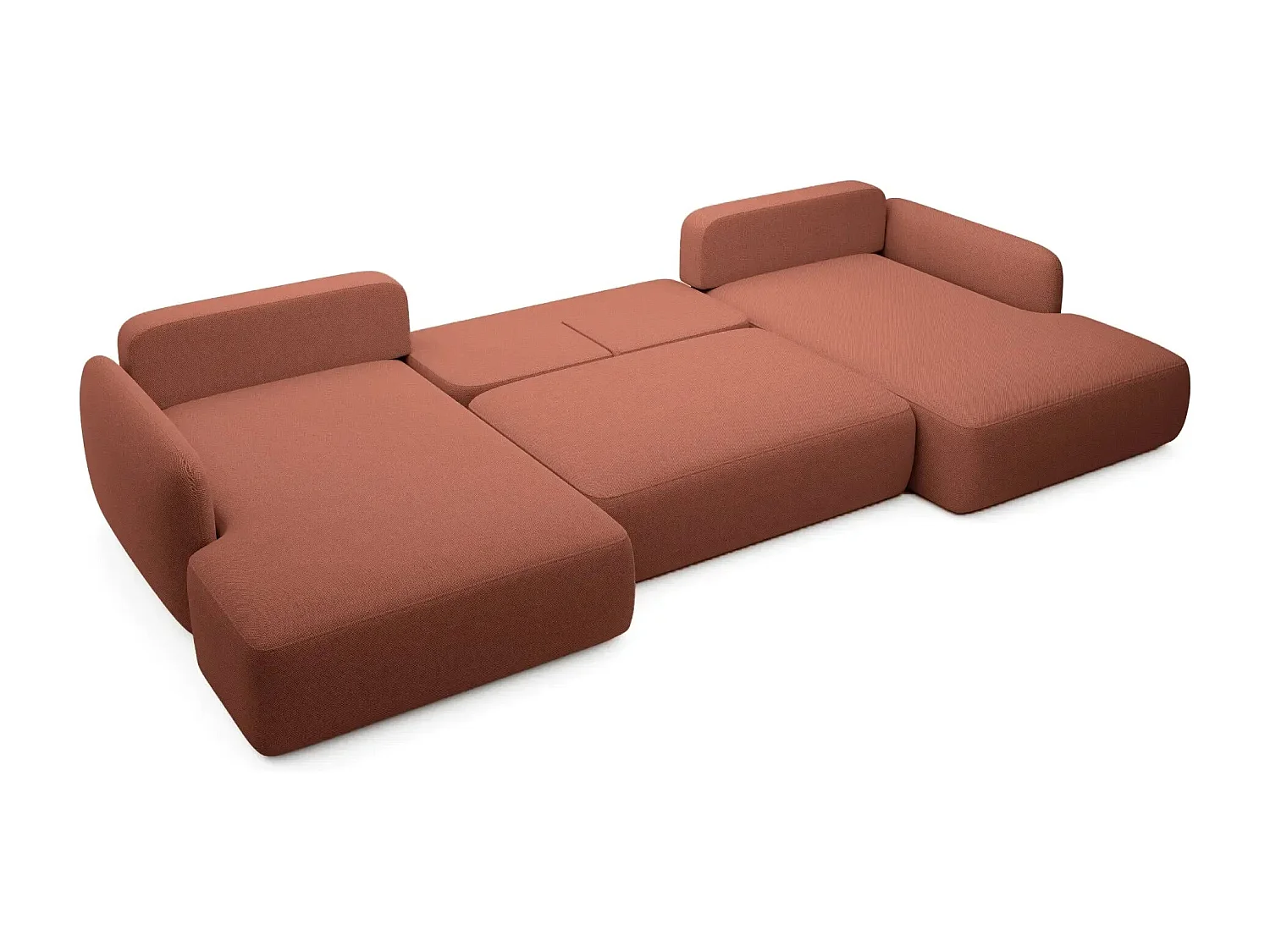 GIGI - Canapé panoramique convertible tissu bouclette 5 places - Terracotta