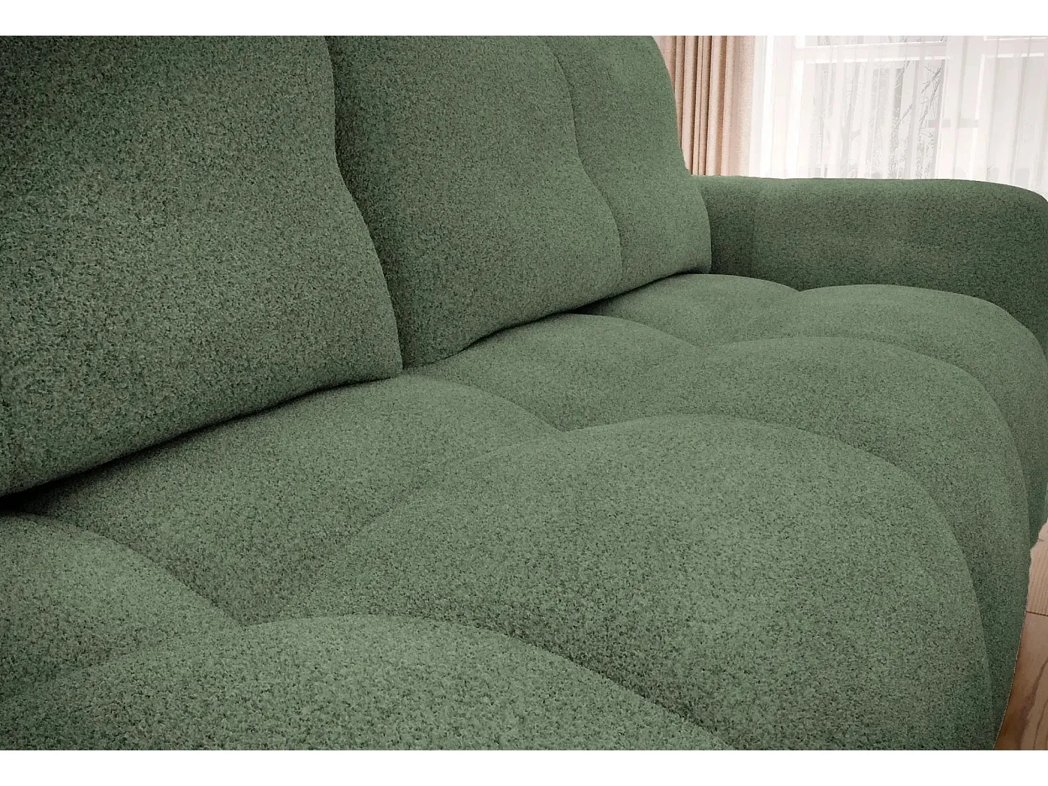 CONSTANCE - Canapé droit convertible tissu bouclette 3 places - Vert