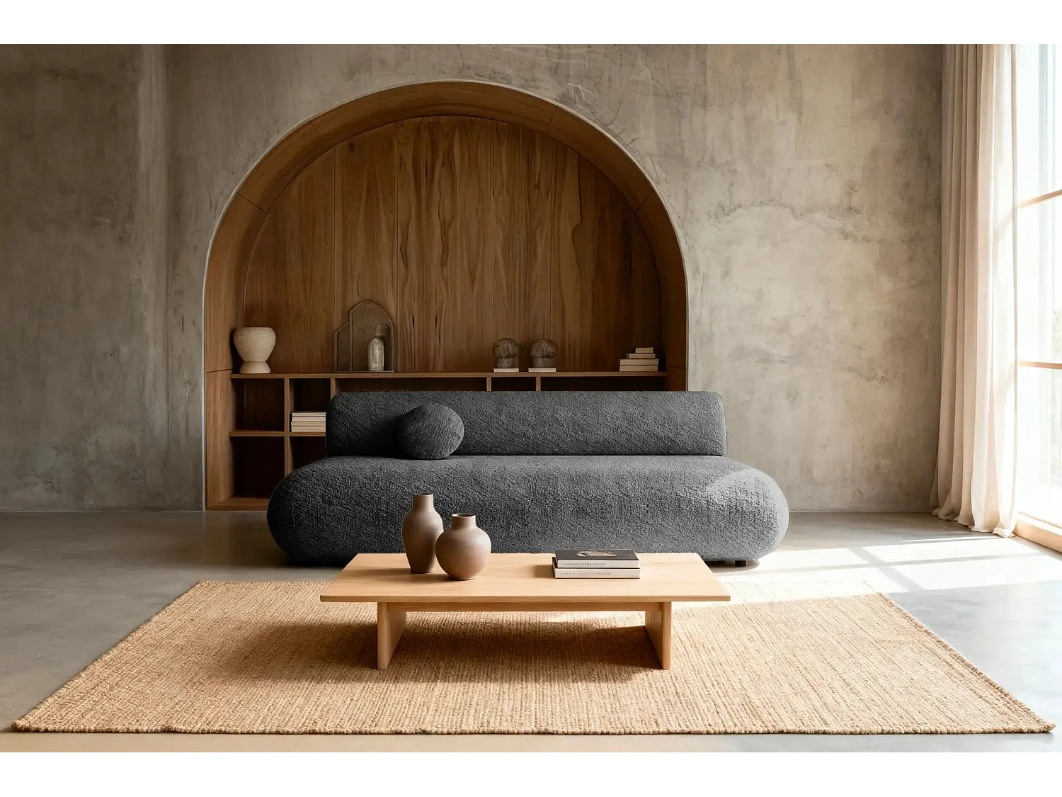 LEVI - Canapé droit convertible tissu lisse 2 places - Gris foncé