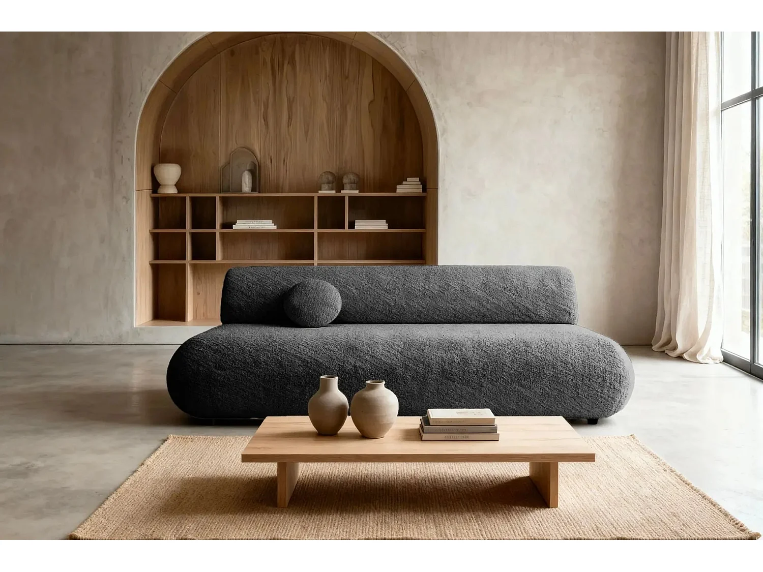 LEVI - Canapé droit convertible tissu lisse 2 places - Gris foncé