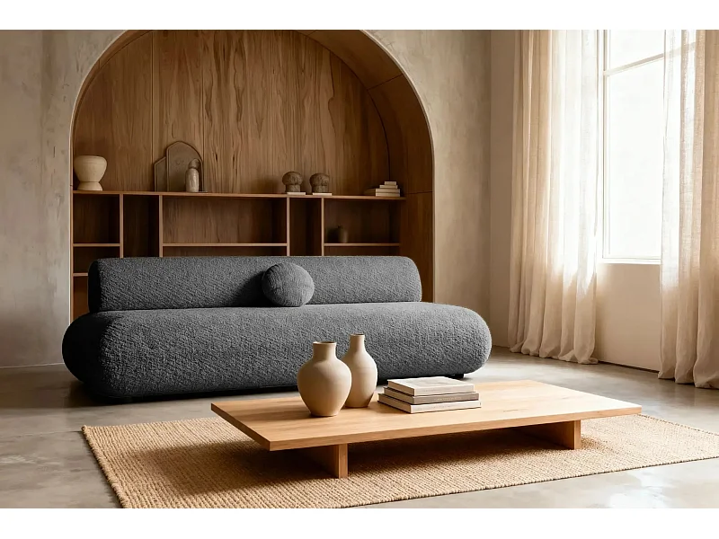 LEVI - Canapé droit convertible tissu lisse 2 places - Gris foncé