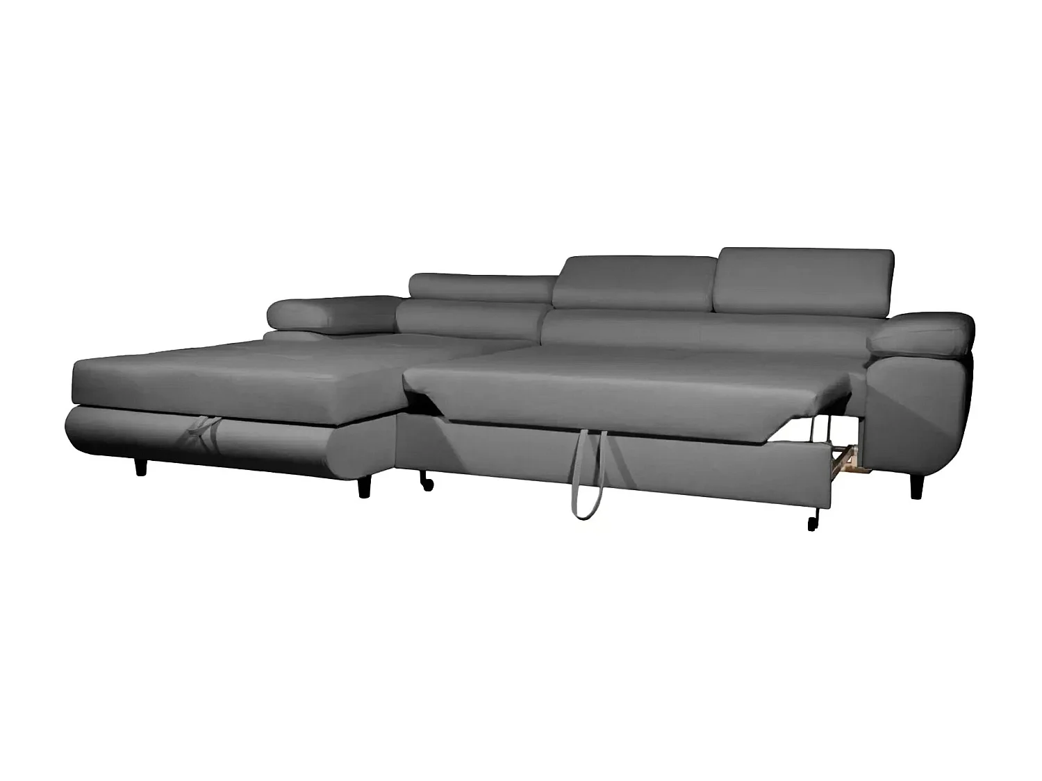 CHARLIE - Canapé d'angle convertible tissu chiné 4 places - Gris foncé - Droit