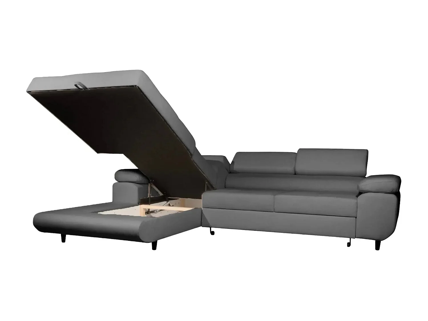 CHARLIE - Canapé d'angle convertible tissu chiné 4 places - Gris foncé - Droit