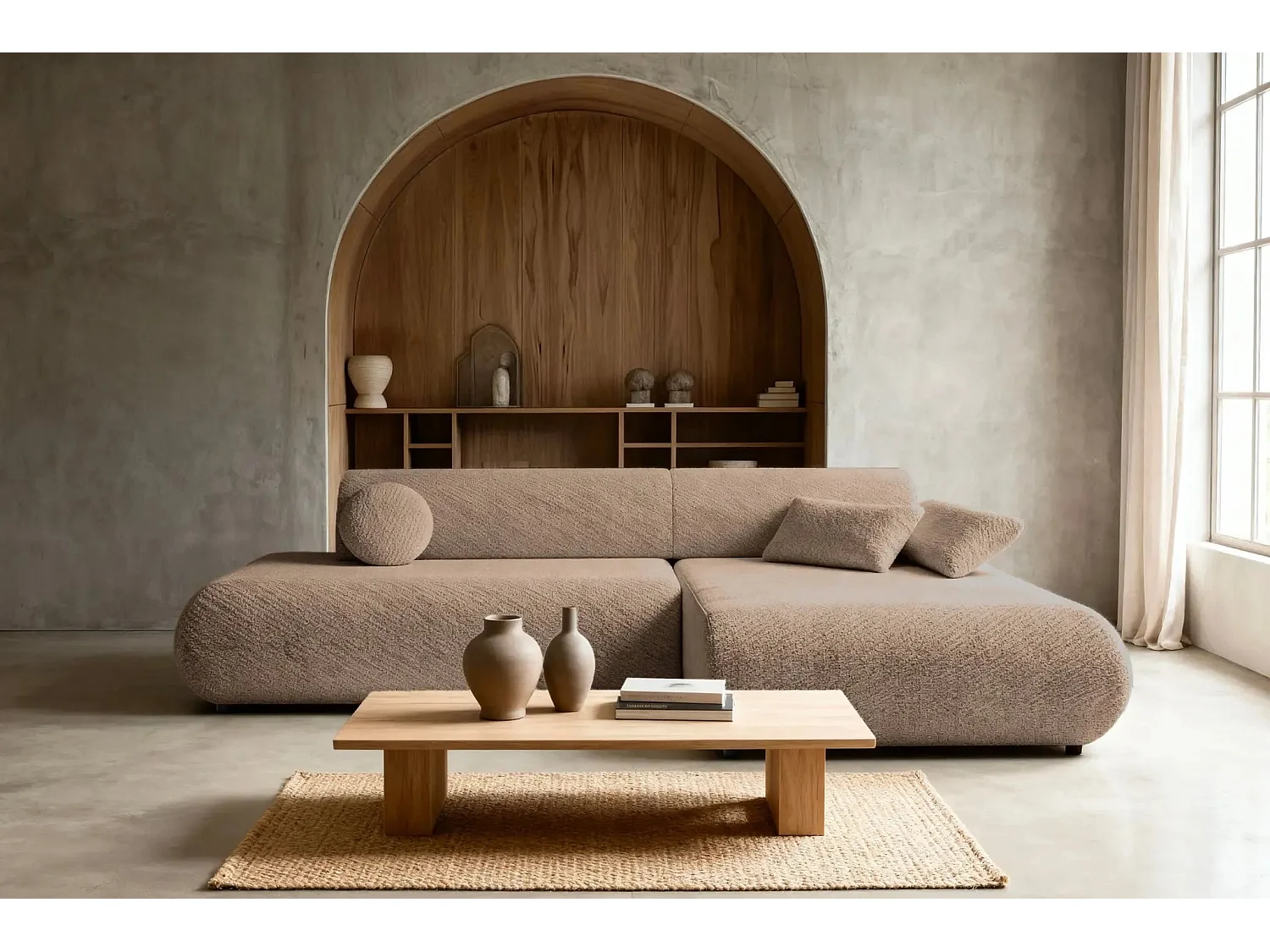 LEVI - Canapé d'angle convertible tissu lisse 3 places - Café - Gauche