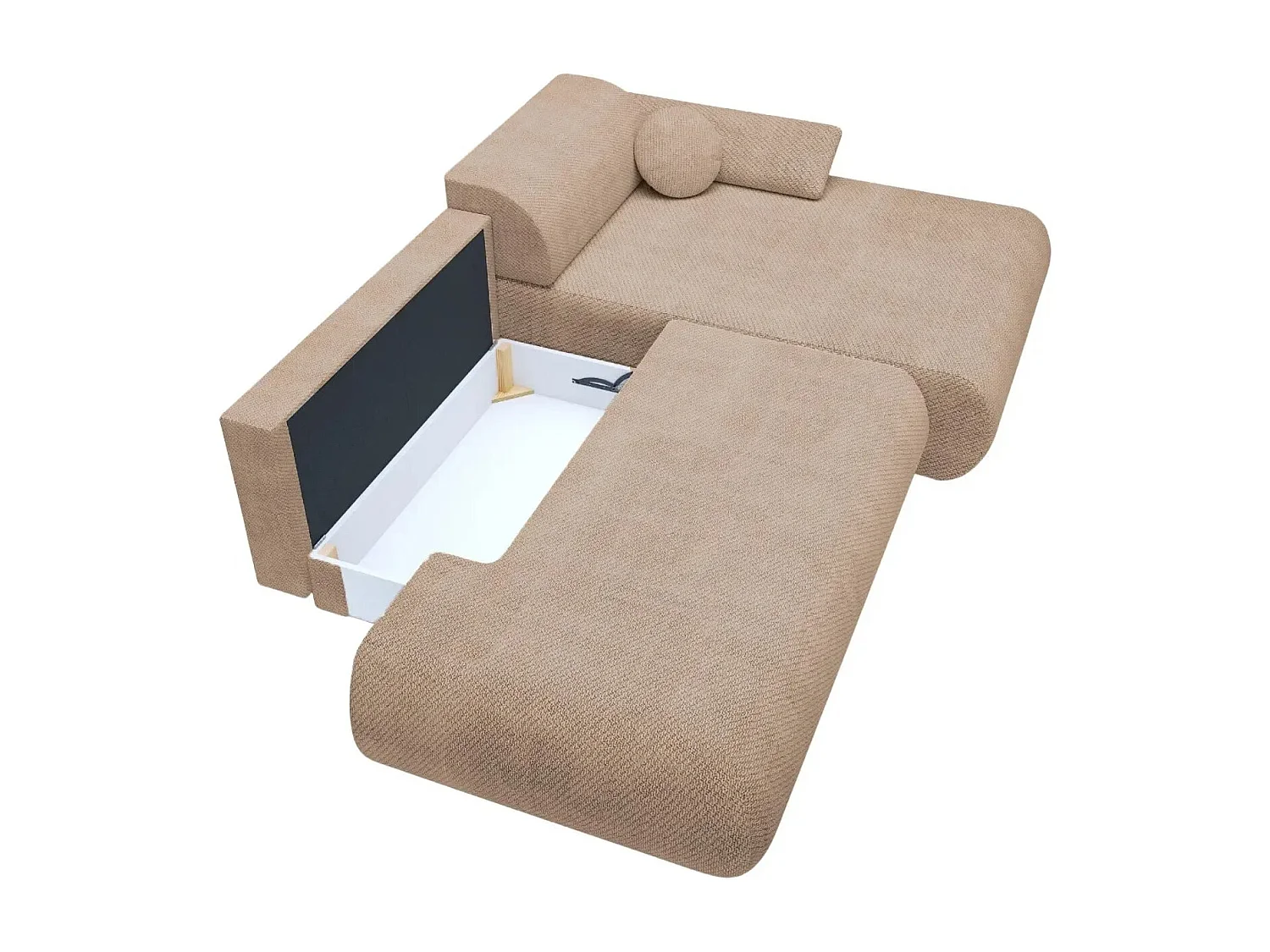 LEVI - Canapé d'angle convertible tissu lisse 3 places - Café - Gauche