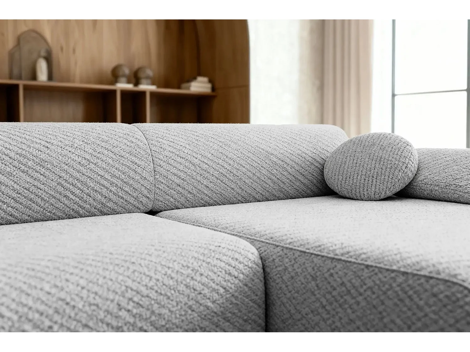 LEVI - Canapé d'angle convertible tissu lisse 3 places - Gris clair - Droit