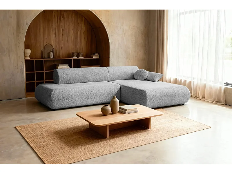 LEVI - Canapé d'angle convertible tissu lisse 3 places - Gris clair - Droit