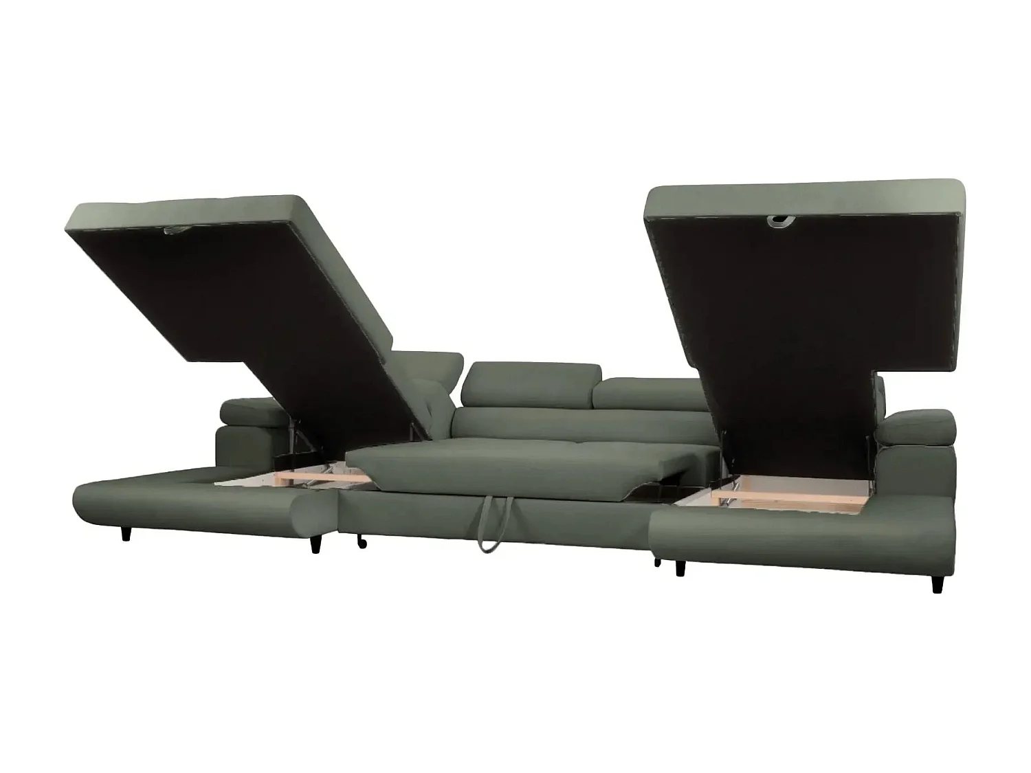 CHARLIE - Canapé panoramique convertible tissu chiné 5 places - Vert