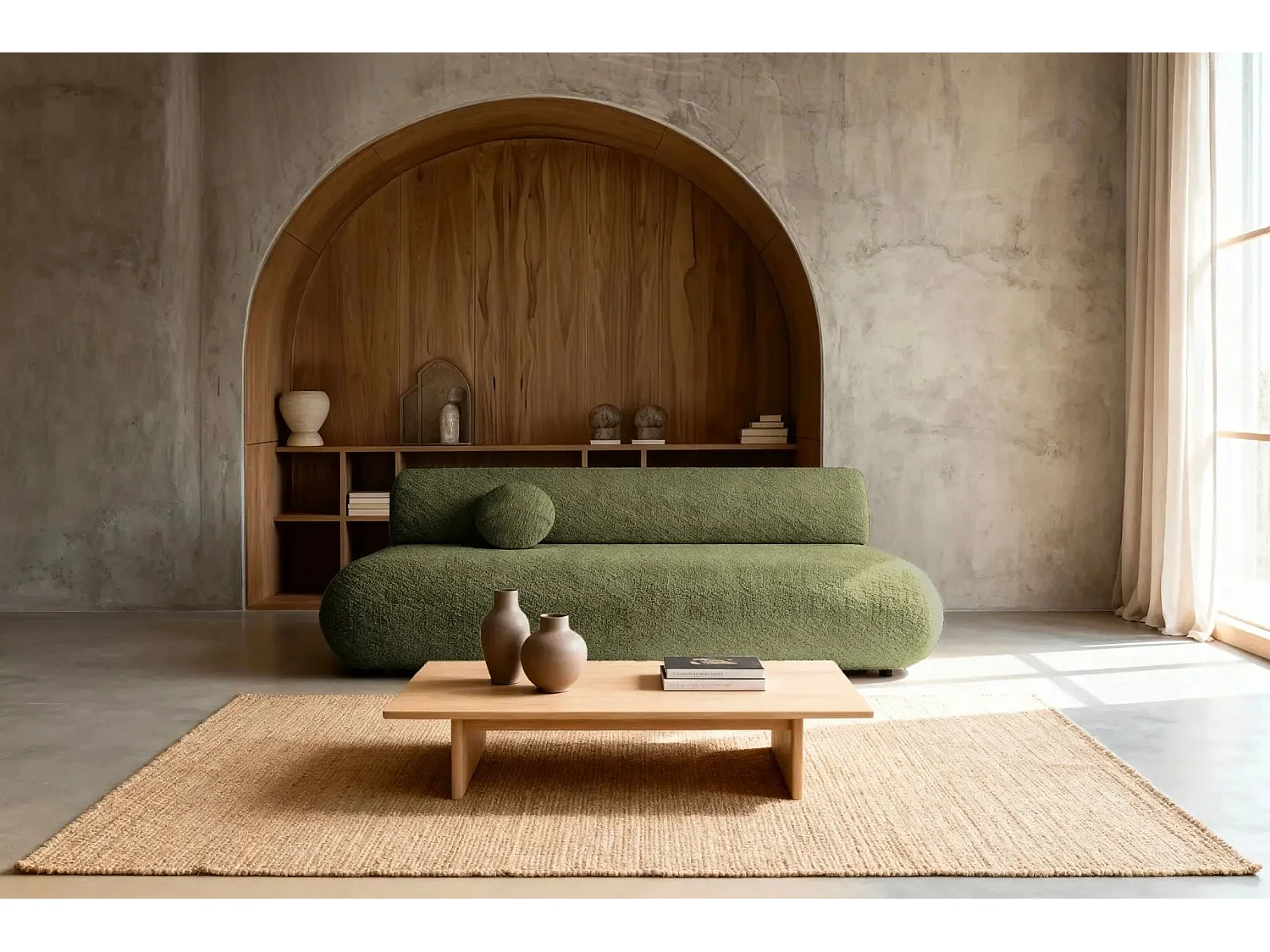 LEVI - Canapé droit convertible tissu lisse 2 places - Vert