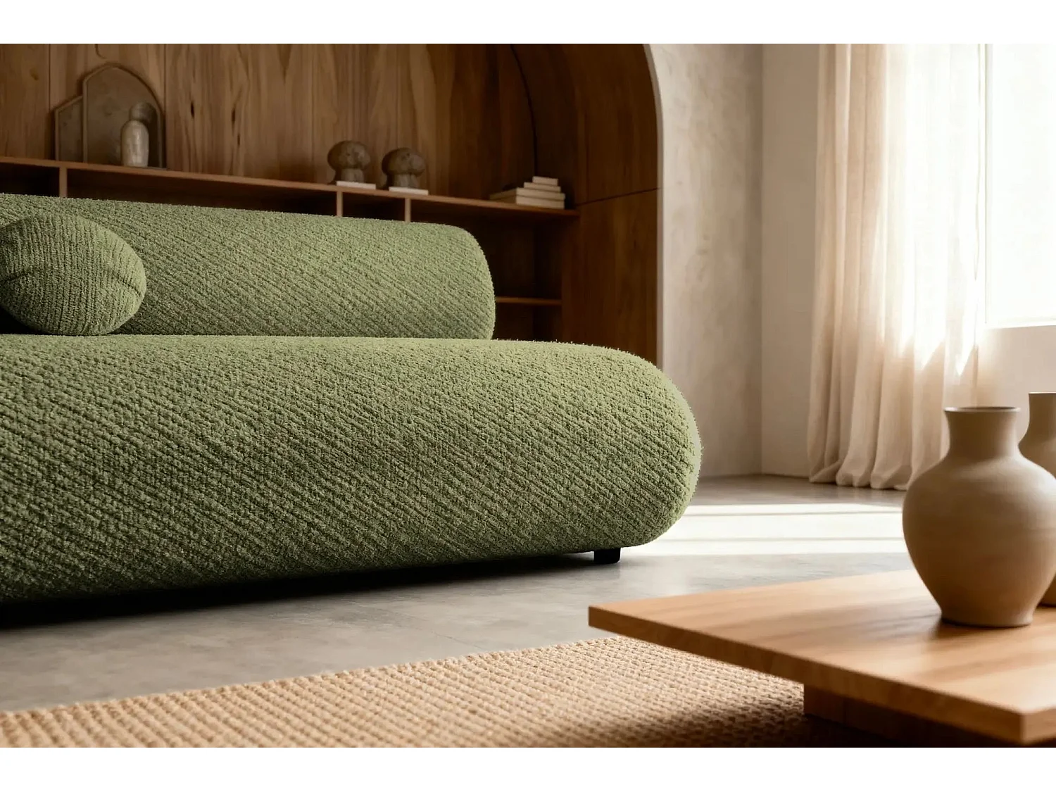 LEVI - Canapé droit convertible tissu lisse 2 places - Vert