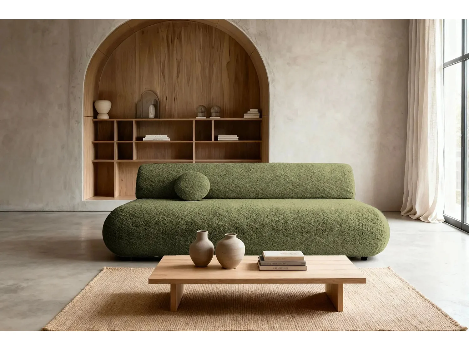 LEVI - Canapé droit convertible tissu lisse 2 places - Vert