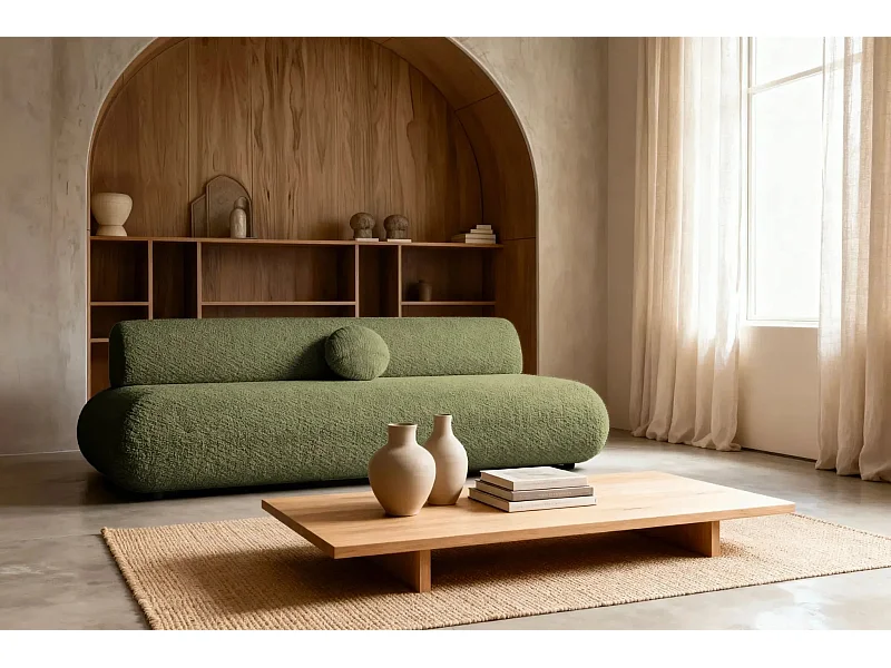 LEVI - Canapé droit convertible tissu lisse 2 places - Vert