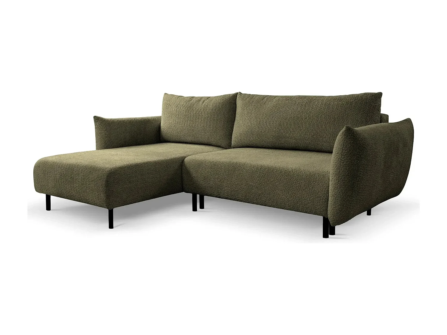 ALIX - Canapé d'angle convertible tissu bouclette 4 places - Vert