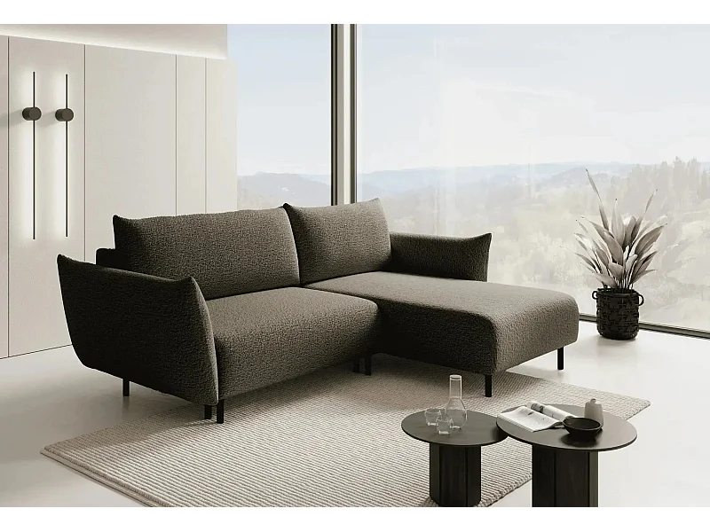 ALIX - Canapé d'angle convertible tissu bouclette 4 places - Vert