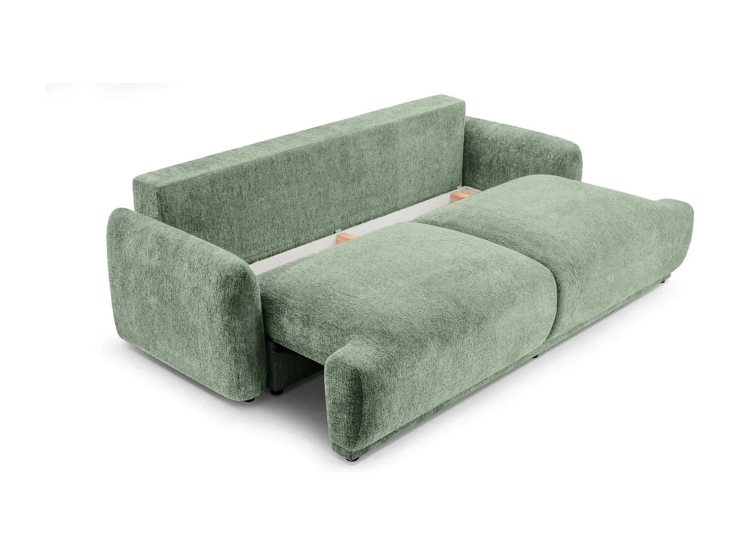 CLAUDIA - Canapé droit convertible tissu chenille 3 places - Vert