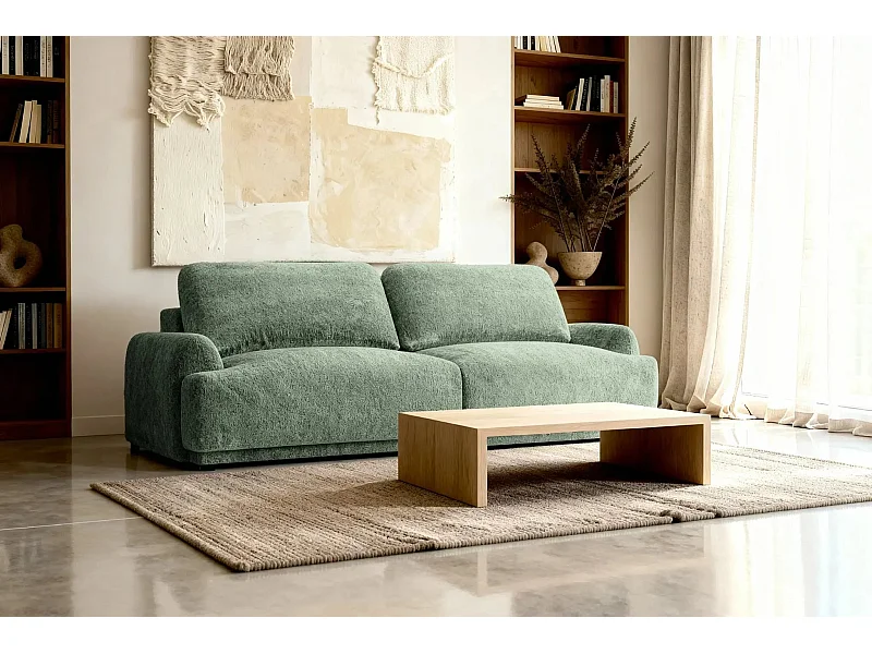 CLAUDIA - Canapé droit convertible tissu chenille 3 places - Vert