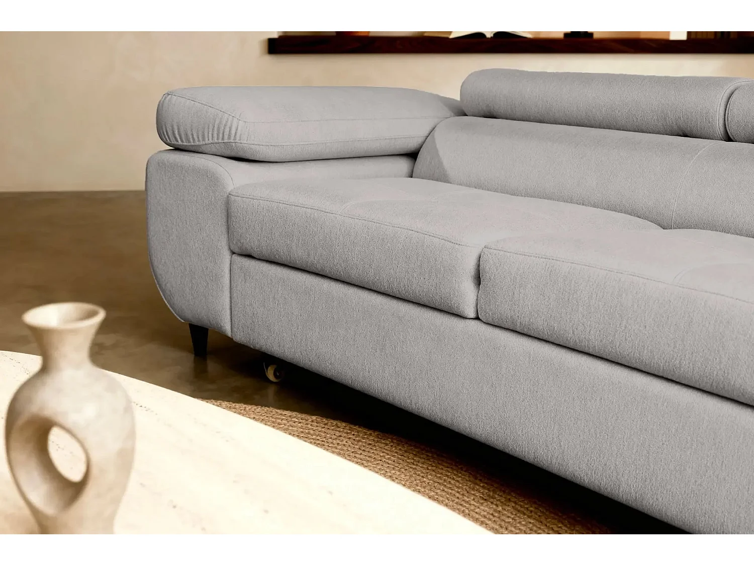 CHARLIE - Canapé droit convertible tissu chiné 3 places - Gris clair