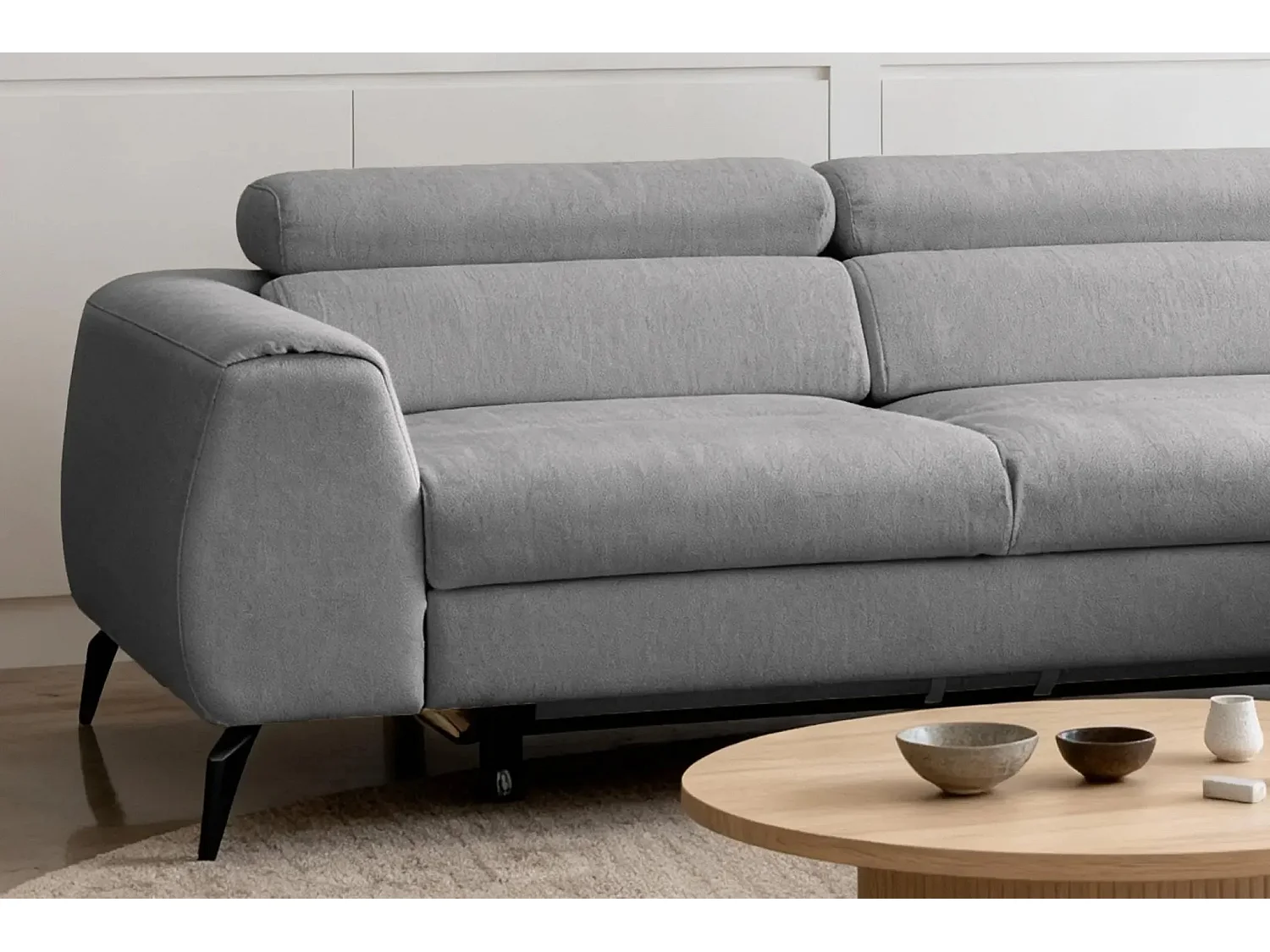 CLOVIS - Canapé d'angle convertible tissu chiné 4 places - Gris - Gauche