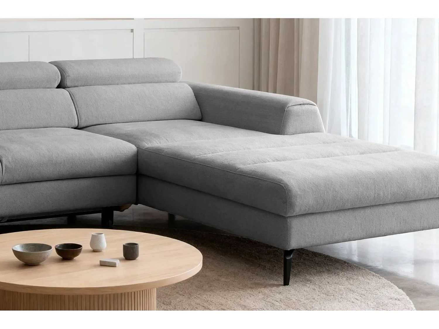 CLOVIS - Canapé d'angle convertible tissu chiné 4 places - Gris - Gauche